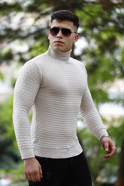 WOWA COMPANY Ανδρικά πλεκτά κρεμ λαιμόκοψη