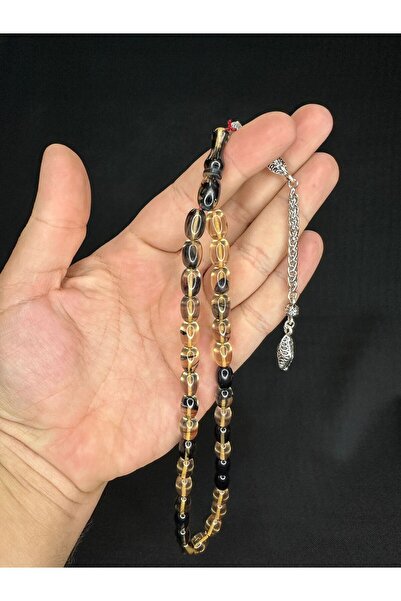 Anemore Collection مسبحة نارية من العنبر - لون أصفر وأسود، مقاس 11 مم × 8 مم ...