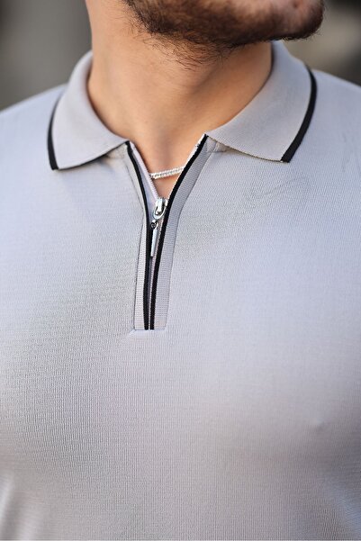 comstar Чоловічий светр з коміром на блискавці та деталями на комірі