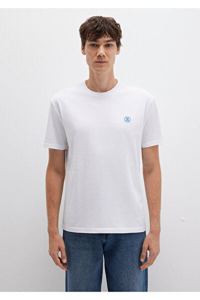 Mavi Weißes T-Shirt mit Siegellogo-Stickerei, lockere Passform / lockerer, bequemer Schnitt 067074-620