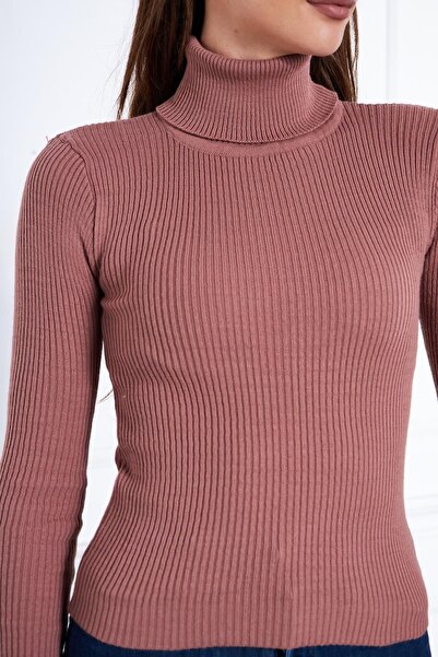 comstar Pulover de damă casual cu gât roțit cu guler roz