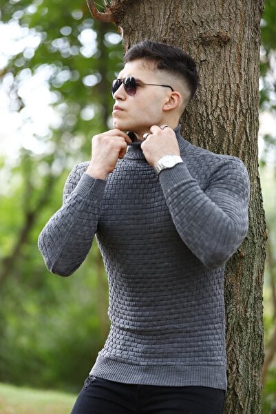 WOWA COMPANY Pulover pentru bărbați, tricotat cu gât afumat Comstarmoda