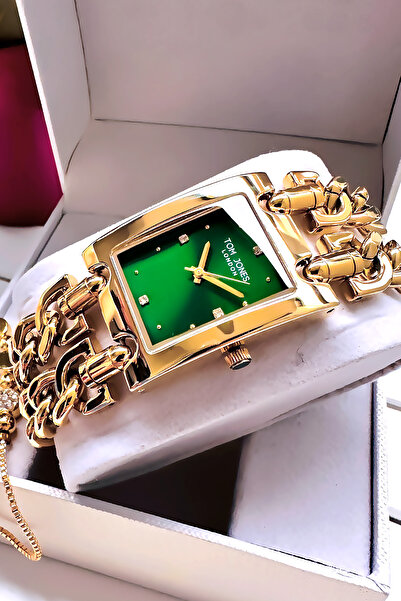 Tom Jones ساعة يد نسائية أصلية 3 Atm مقاومة للماء باللون الذهبي وسوار فولاذي - سوار هدية TJB2001C2