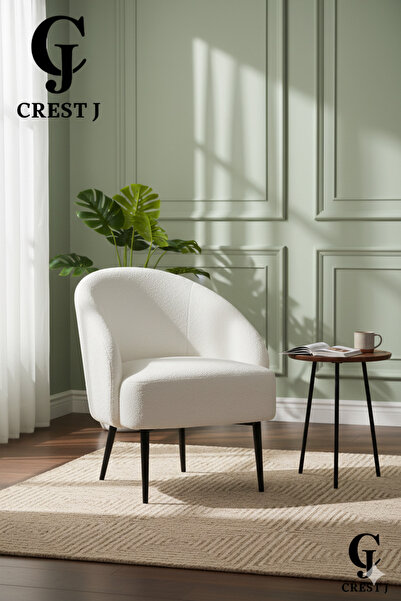 Crestj كرسي بوكليه عصري لغرفة المعيشة وغرفة النوم باللون الأبيض