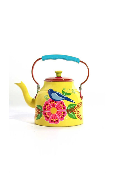 DEDEMİN EMAYELERİ El Boyama Demlik Sarı Kuş