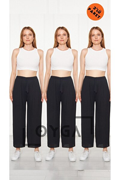 Oyga Μαύρο γυναικείο κοτλέ παντελόνι και αθλητικές φόρμες 3 τεμαχίων, πιτζάμες casual home