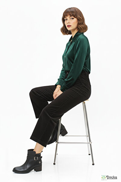 Mammamia Kadın Alçak Kalın Topuklu Klasik Tarz Ortopedik Hakiki Deri Bot M26/...