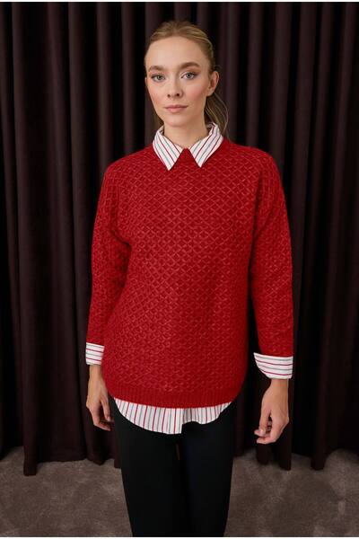 HEQA Örümcek Örgülü Kazak Kırmızı