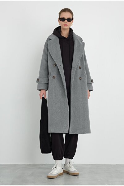 HEQA Kolu Apolet Detaylı Kaban Gri Melanj