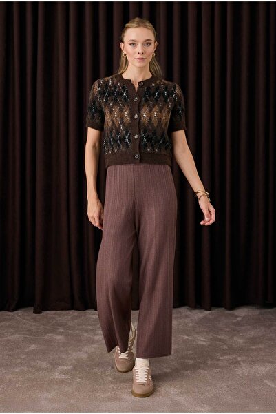 HEQA Fitilli Triko Pantolon Kahve