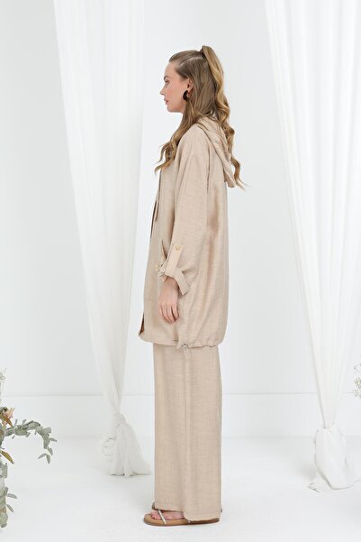 Puane Women's Hooded Flowy Casual Set -14350Tks - Beige