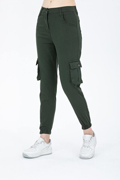 comstar Women's Cargo Pocket High Waist Narrow Leg Khaki Trousers