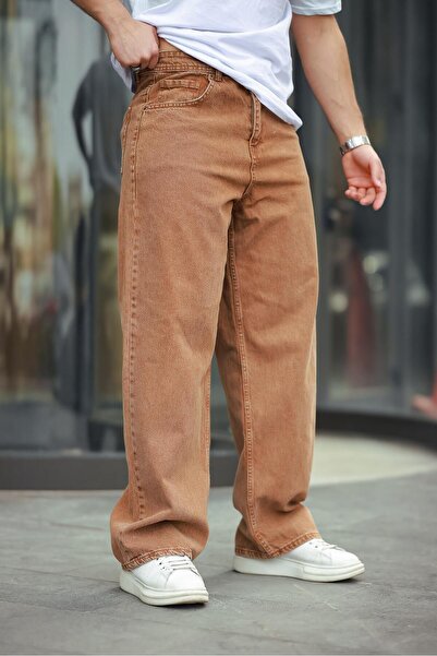 comstar Men's Wide Leg Basic High Waist Brown Baggy Trousers