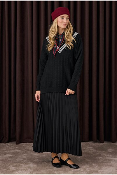 HEQA V-подібний трикотажний светр чорний