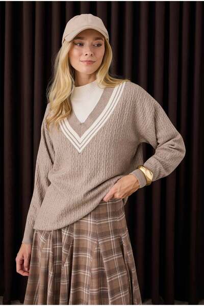 HEQA V-подібний комір, трикотаж, візон