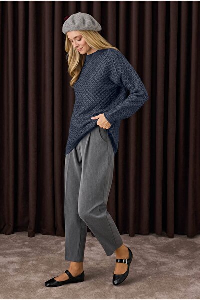 HEQA Örümcek Örgülü Kazak Kot Mavi