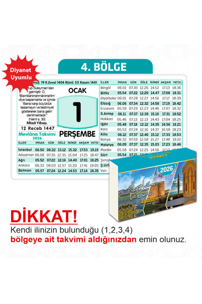 Mevlana Yapraklı Blok Duvar Takvimi 4. Bölge 2026