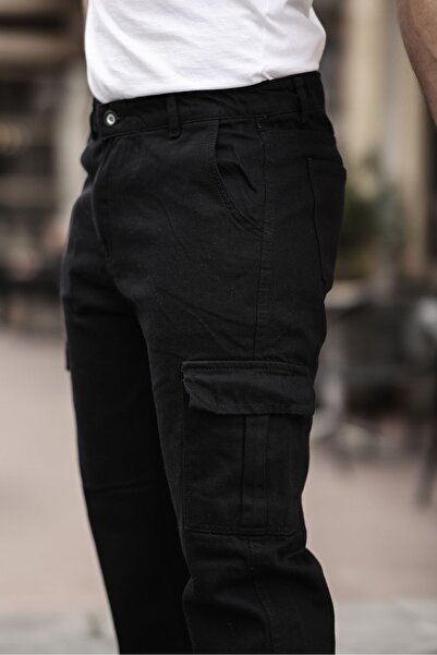comstar Erkek Bol Paça Kargo Cepli Siyah Baggy Pantolon