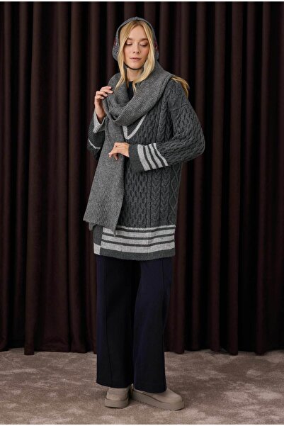 HEQA Темно-сірий кашеміровий светр - з смужками