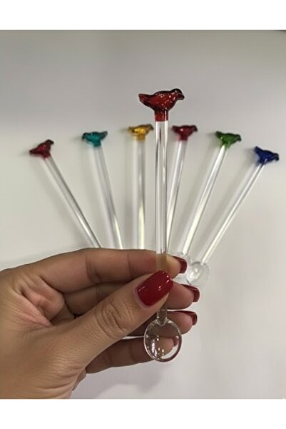 DECOSTYLE Set of 6 Glass Teaspoons with Bird Figures - Decorative Handmade Stylish Presentation Spoons
