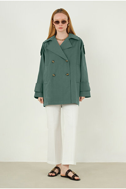 HEQA Kısa Kruvaze Trençkot Zümrüt