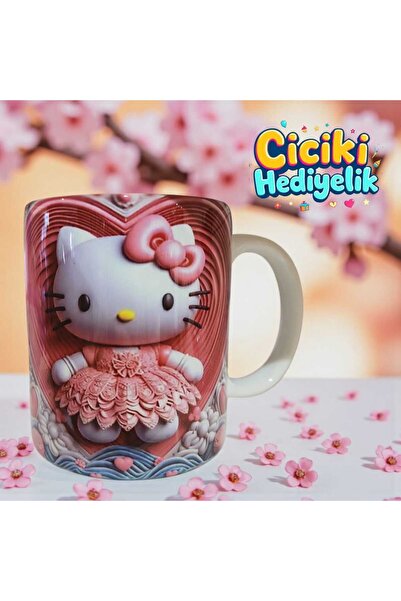 ciciki hediyelik Hello Kittiy Art Patterned 3D Effect Gift Mug