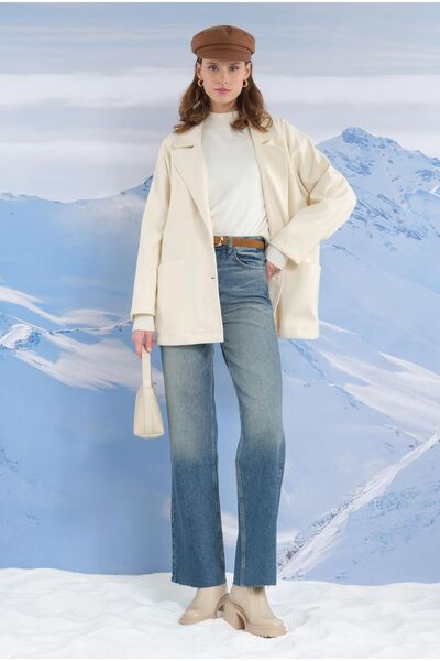 HEQA Каше Широкий комір пальто - Кістковий колір