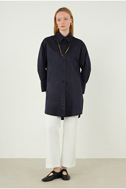 HEQA Синя сорочка з попліну - 90 см, офісний фасон