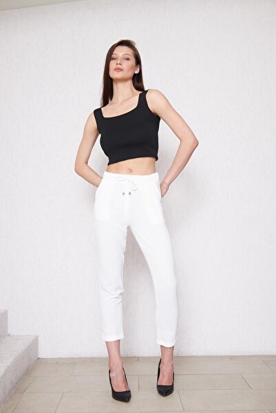 comstar Жіночі штани з еластичним поясом, подвійними штанинами, білого кольору