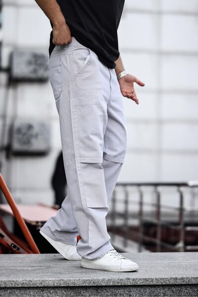 comstar Men's Wide Leg Loose Leg Basic Gray Baggy Fit Trousers