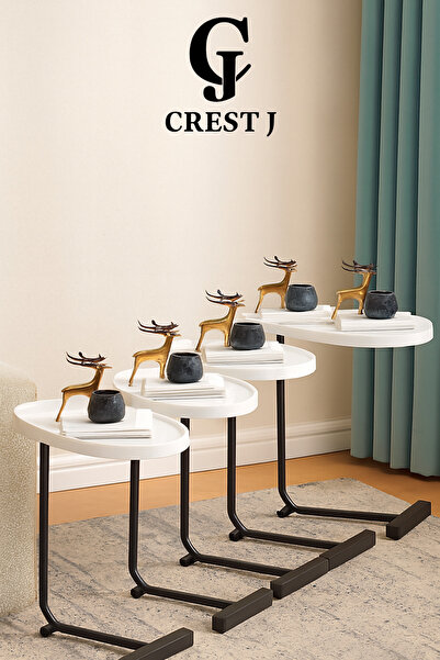Crestj Modern C-Shaped Side Table for Sofa and Bed, Made of Wood and Metal, 45x30x60cm