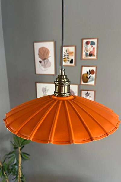 Bamyum Risso Turuncu Metal Büyük Avize Lale Başlık Tekli Rustik Cafe Modern Sarkıt Aydınlatma