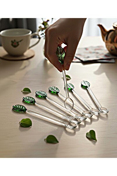 DECOSTYLE Leaf Model Glass Teaspoon 6 Pieces