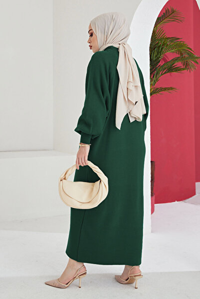 InStyle Μίνα Μπαλόνι Πλεκτό Φόρεμα Hijab - Σμαραγδένιο Πράσινο