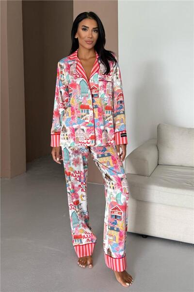 COCCOLARSI Viaggio Creativo Saten Uzun Pijama Takımı VCK0312