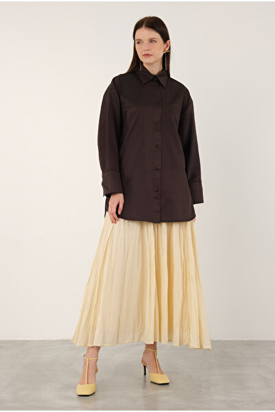 HEQA Poplin Gömlek Kısa Koyu Kahve