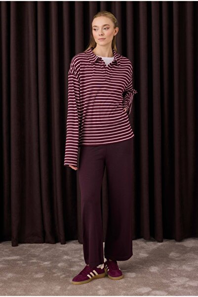 HEQA Beli Lastikli Triko Pantolon Koyu Mürdüm