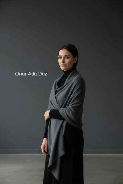 Onur Etol - Düz Renk Omuz Atkısı Dokuma Kumaş Kışlık Kadın Şalı Geniş Ebat Standart Kaliteli Ürün (GRİ)