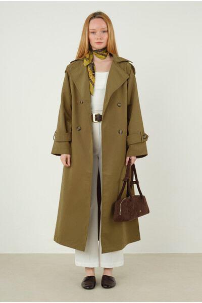 HEQA Epaulette Classic Trench Coat with Oil Green Handle