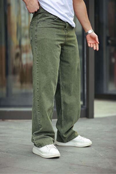comstar Men's Wide Leg Basic High Waist Khaki Baggy Trousers