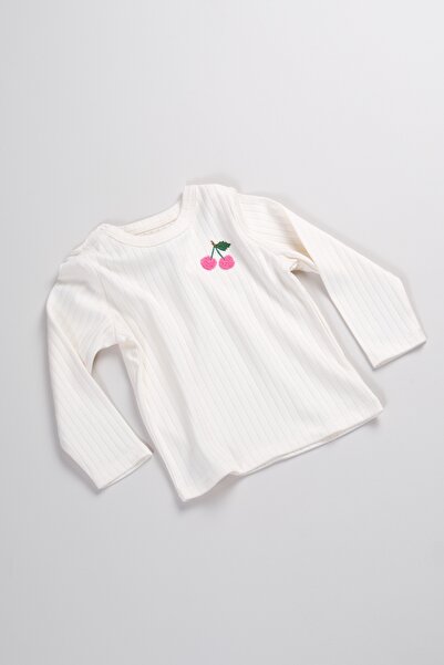 Bondberro Ribbed Knit Baby & Kids T-Shirt with Cherry Embroidery 100% Cotton