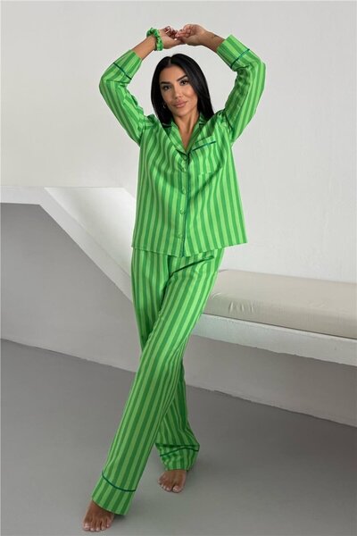 COCCOLARSI Sottile Selvaggio Yeşil Uzun Pijama Takımı