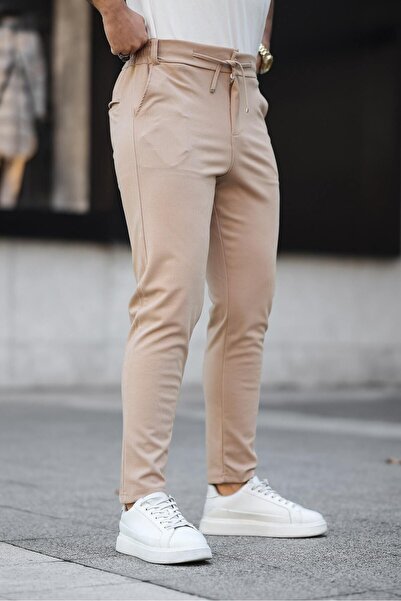 comstar Ανδρικό υφαντό ελαστικό στη μέση Basic Skinny Cream Παντελόνι