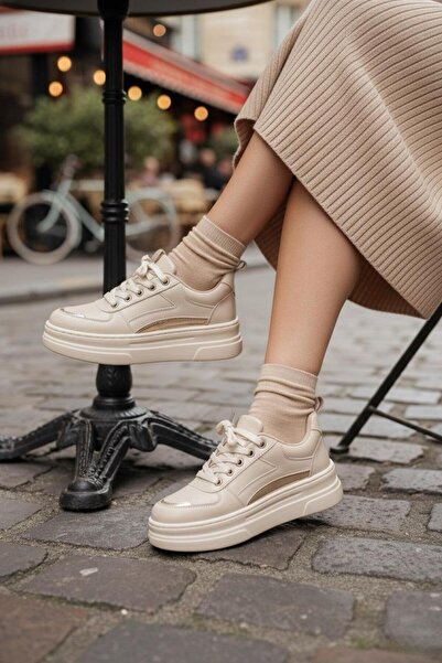 Genel Markalar Garantili Elinda Bej Günlük Ortopedik Kadın Sneaker Spor Ayakkabı