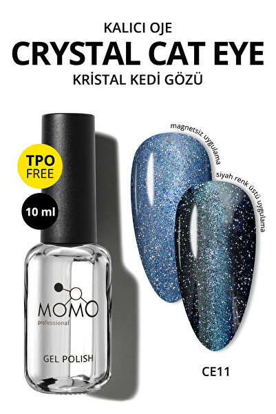 MOMO professional Kristal Kedi Gözü Kalıcı Oje Ce11, Yarı Şeffaf, Mavi, 10 ml