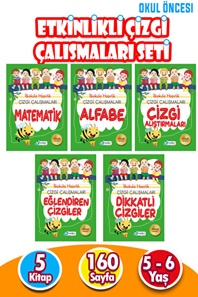 Harika Kitap 5-6 Yaş Ilkokula Hazırlık Çizgi Çalışmaları Seti 5 Kitap 160 Sayfa - Güzel Yazı Defteri Hediye