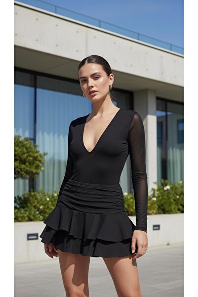 La Sarta Μίνι υφαντό σορτς Isla με μαύρη φούστα