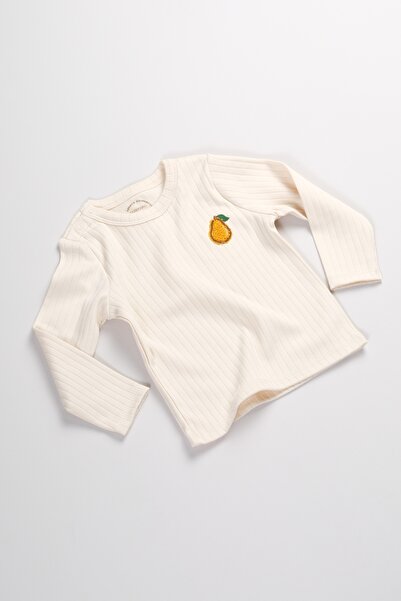 Bondberro Pear Embroidered Ribbed Knit Baby and Kids T-Shirt 100% Cotton