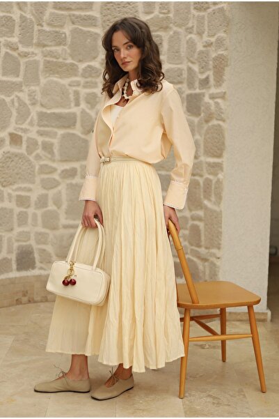 HEQA Kraşlı Vual Etek Vanilya