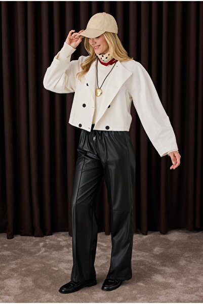 HEQA Памучно двуредно екрю яке